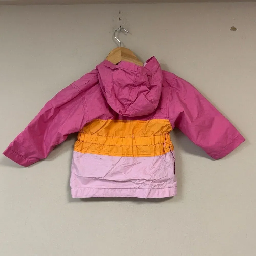 Dragonfly Jacket Girls 2T Pink Orange Color Block Hooded Lightweight Coat School